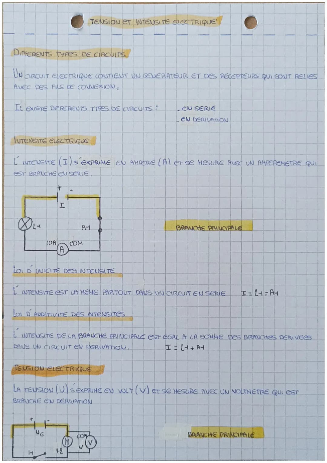 # TENSION ET INTENSITE ELECTRIQUE

DIFFERENTS TYPES DE CIRCUITES

UN CIRCUIT ELECTRIQUE CONTIENT UN GENERATEUR ET DES RECEPTEURS QUI SONT RE