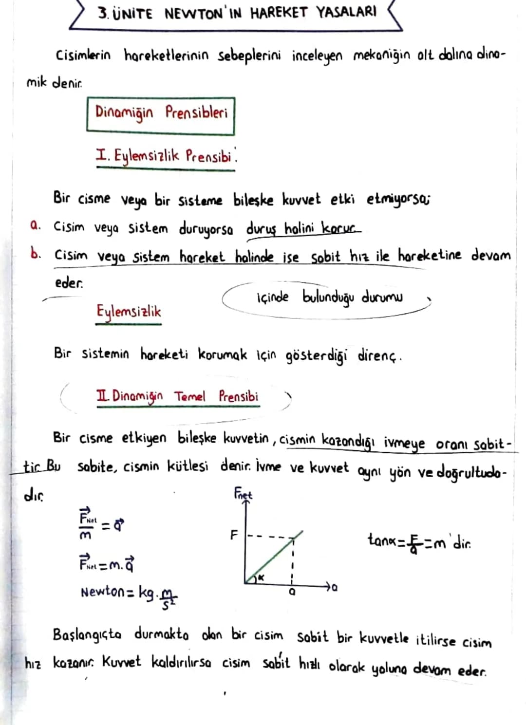 3. ÜNİTE NEWTON IN HAREKET YASALARI

Cisimlerin hareketlerinin sebeplerini inceleyen mekaniğin alt dalına dino-
mik denir.

Dinamiğin Prensi