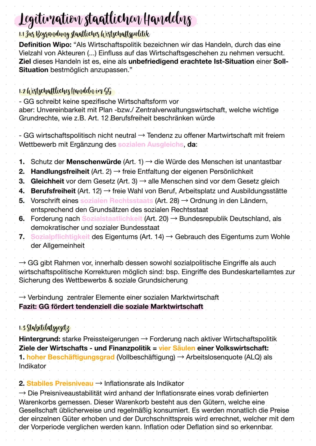 # Legitimation staatlichen Handelns

1.1 Zur Begriandung staatlicher Wirtschaftspolitik

Definition Wipo: "Als Wirtschaftspolitik bezeichnen