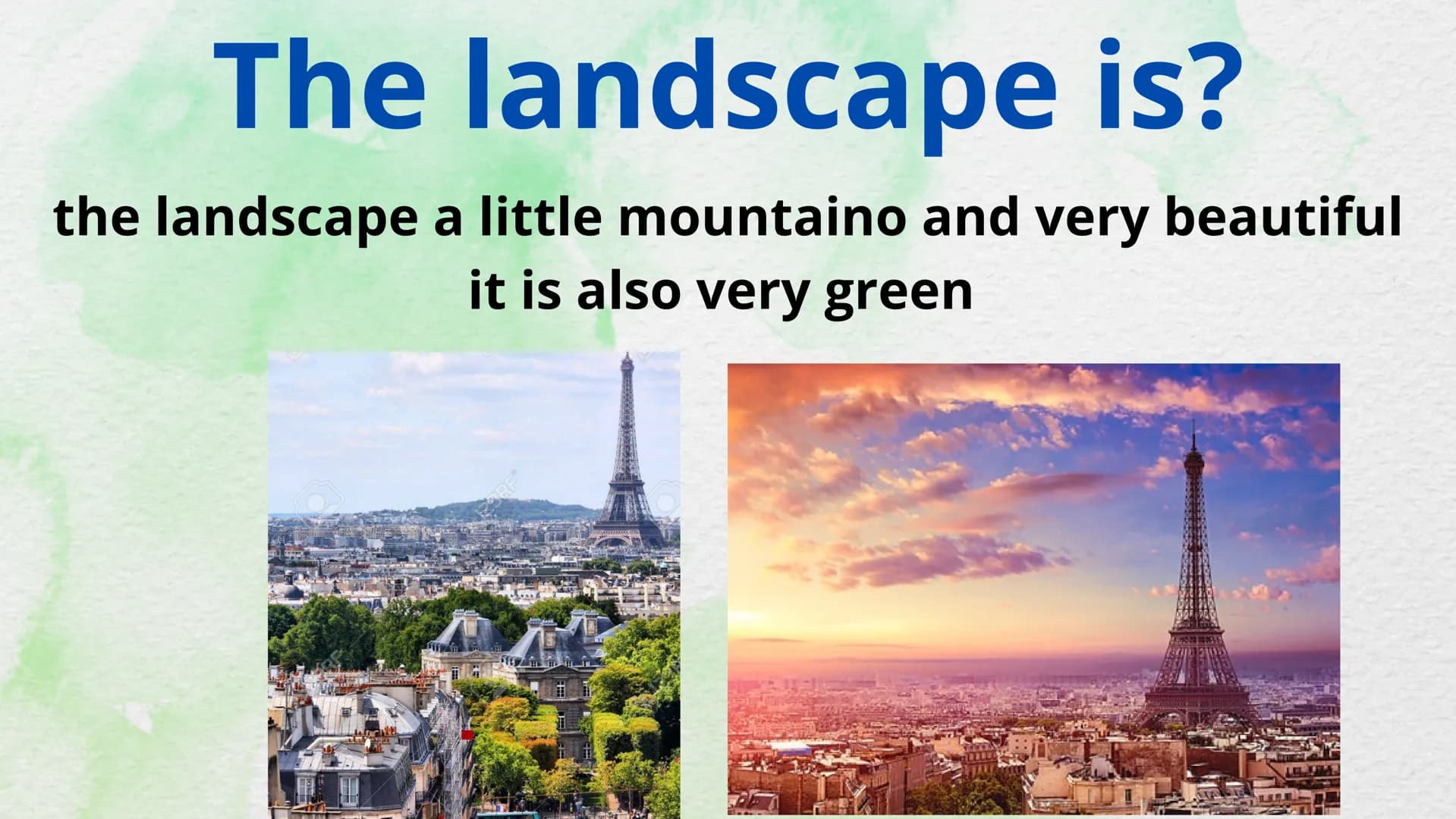 # My ideal holiday

destination What is my ideal holiday
vacation destination?

The name of My favorite holiday
destinations is Paris # Wher
