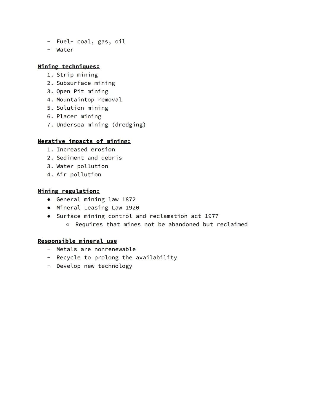 # Chapter 13, Mineral Resources & Mining

Minerals

Mineral: a mineral is a naturally occurring inorganic, solid that has
an orderly, crysta