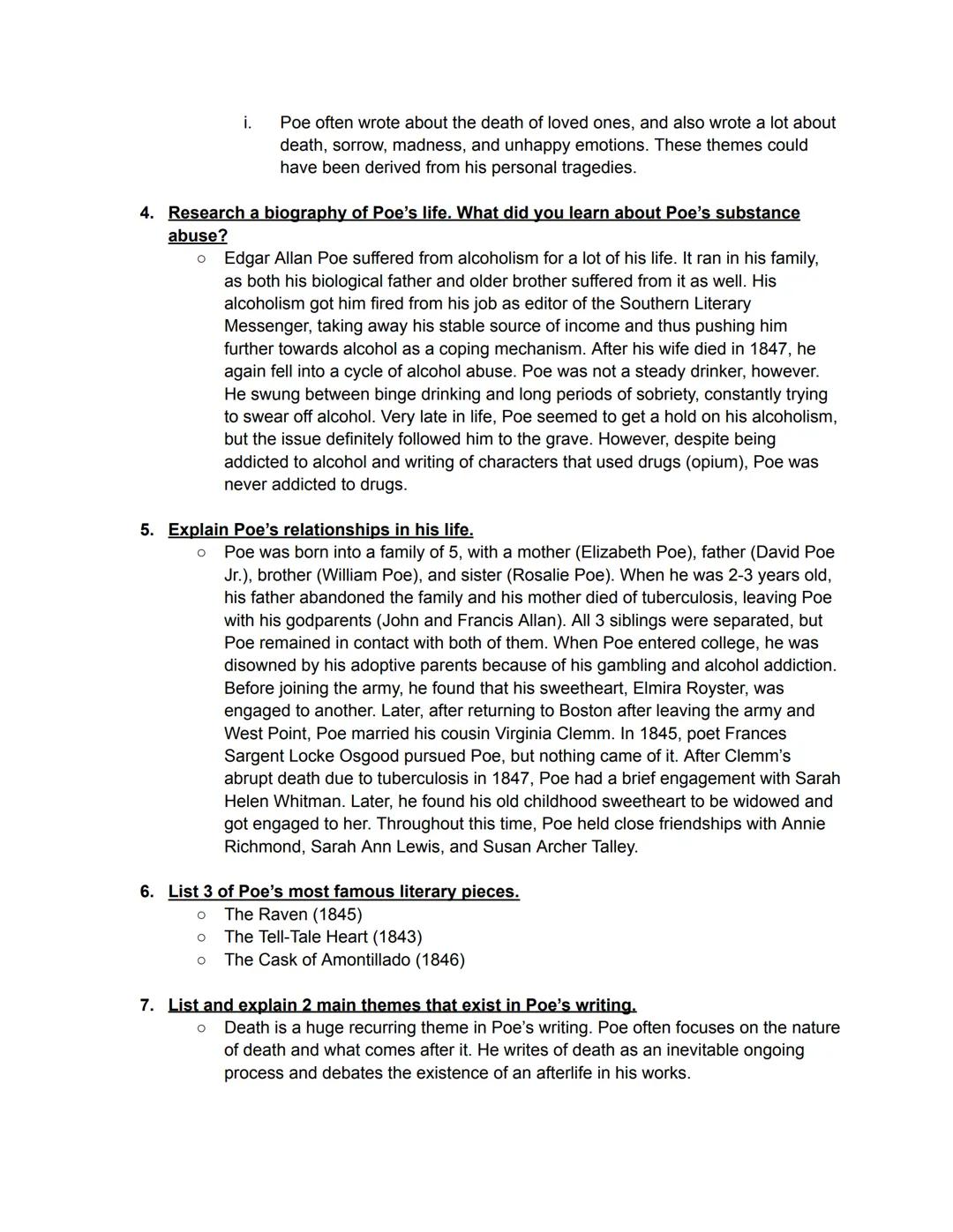 1. Who is Edgar Allan Poe and why is he worthy of researching and studying?
*   Edgar Allan Poe was a poet, short-story writer, critic, and 