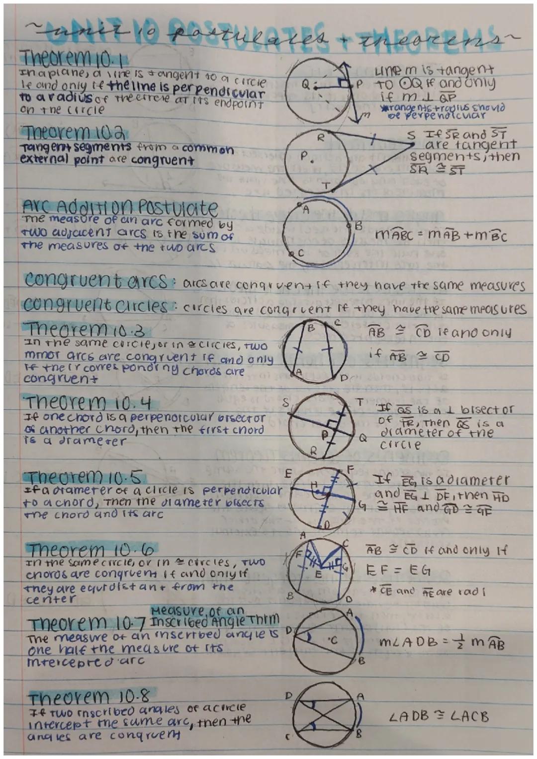 # ~uniz 10 postulates - theorens

Theorem 10.1
Inaplane, a vine is tangent to a circle
le and only if the line is perpendicular
to a radius 