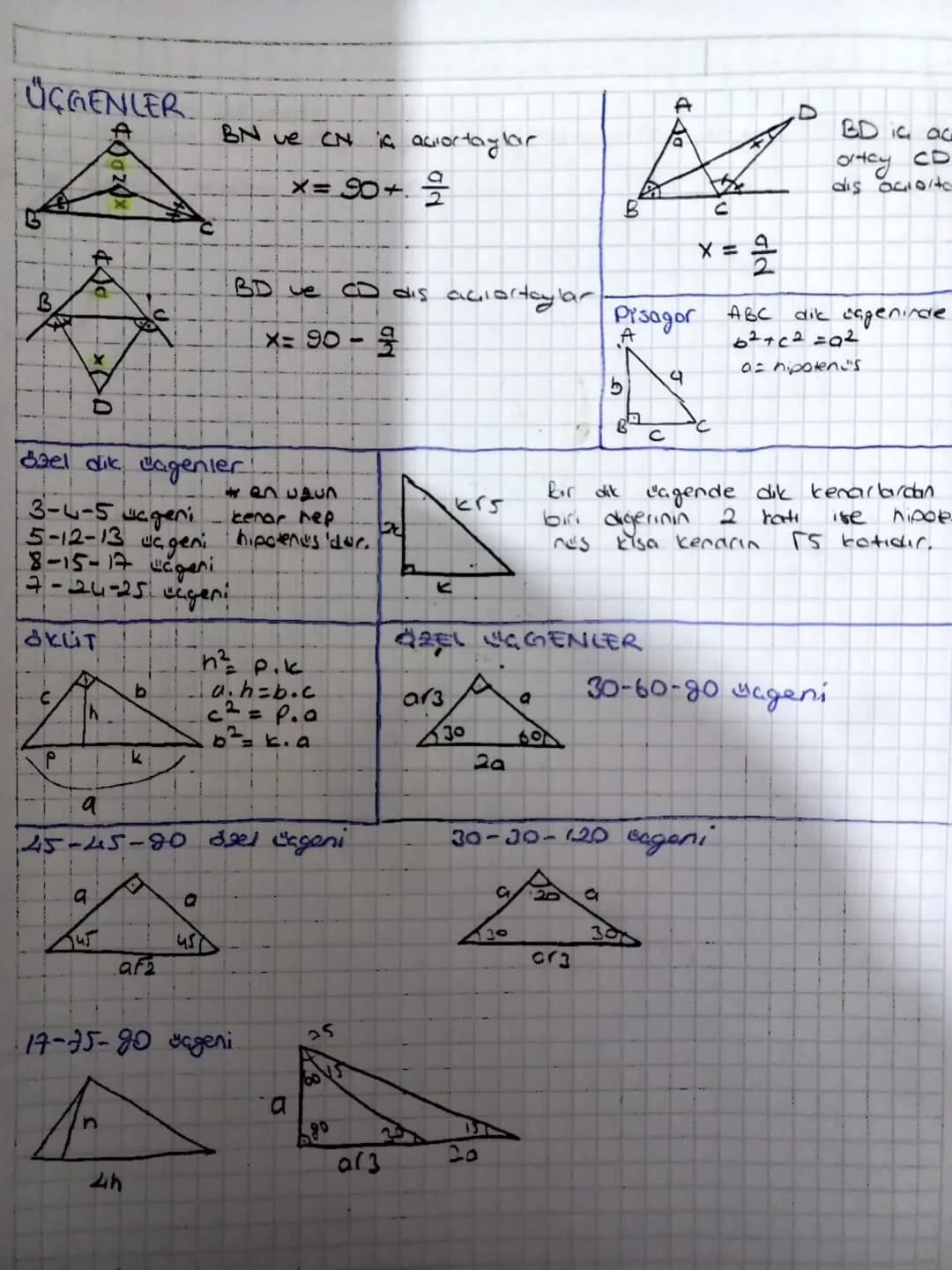 # ÜÇGENLER

B

B

BN ve CN is acıortaylar

x= 90+$\frac{a}{2}$

BD ve CD dis aciortaylar

X= 90-$\frac{a}{2}$

özel dik "agenier

en uゅun
ke