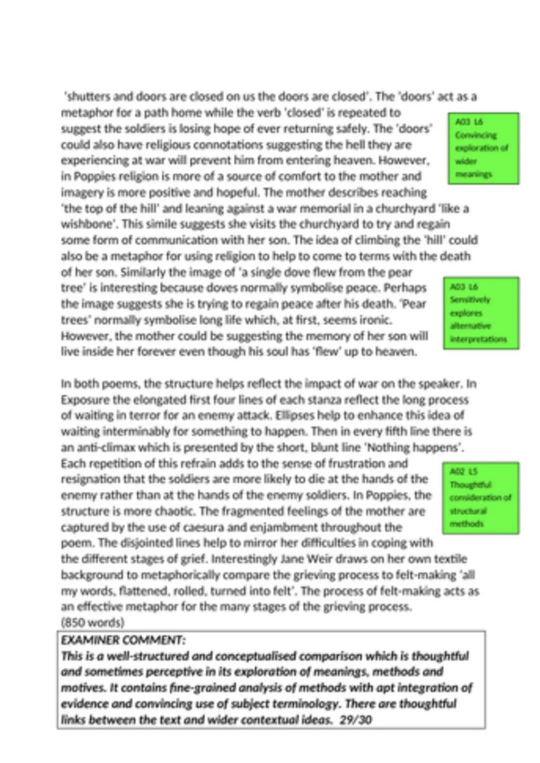 # Compare how Poppies and one other poem (Exposure)
explore the impact of war. (30)

Exposure explores how war impacts soldiers on the front