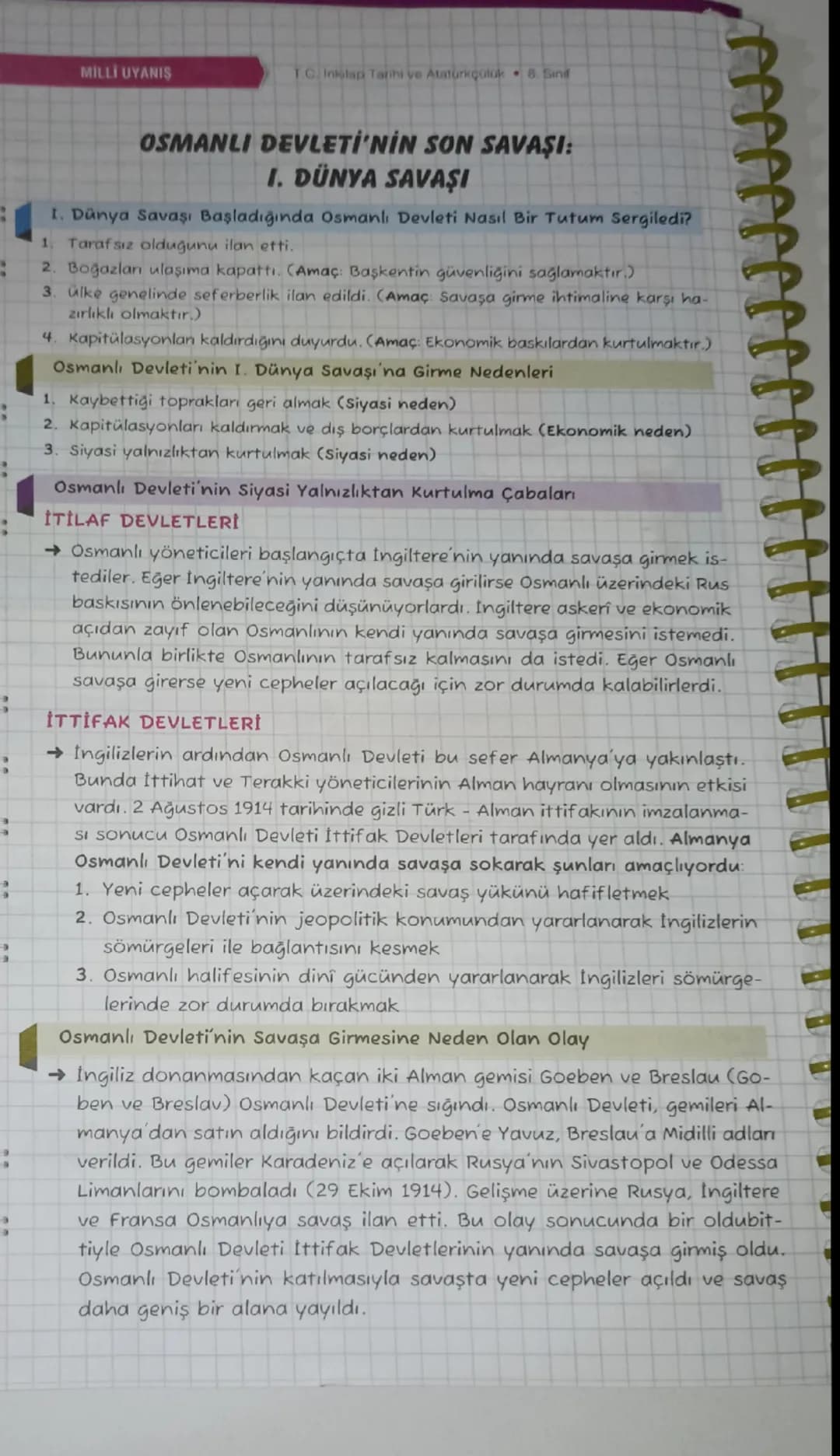# MİLLİ UYANIS

T.C. Intutan Tarihi ve Atatürkgolok & Sind

:
:
## OSMANLI DEVLETİ'NİN SON SAVAŞI:
### I. DÜNYA SAVAŞI

1. Dünya Savaşı Başl