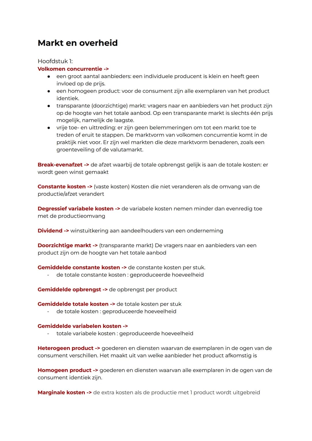 # Markt en overheid

Hoofdstuk 1:
Volkomen concurrentie
- een groot aantal aanbieders: een individuele producent is klein en heeft geen
invl