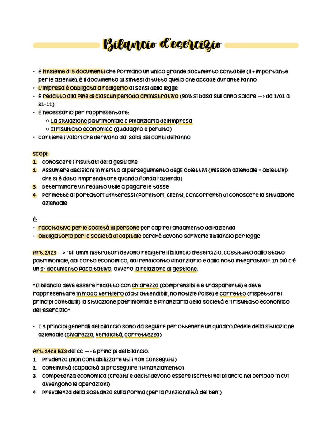 # Bilancio d'esercizio

- È l'insieme di 5 documenti che formano un unico grande documento contabile (il + importante
per le aziende). È il 