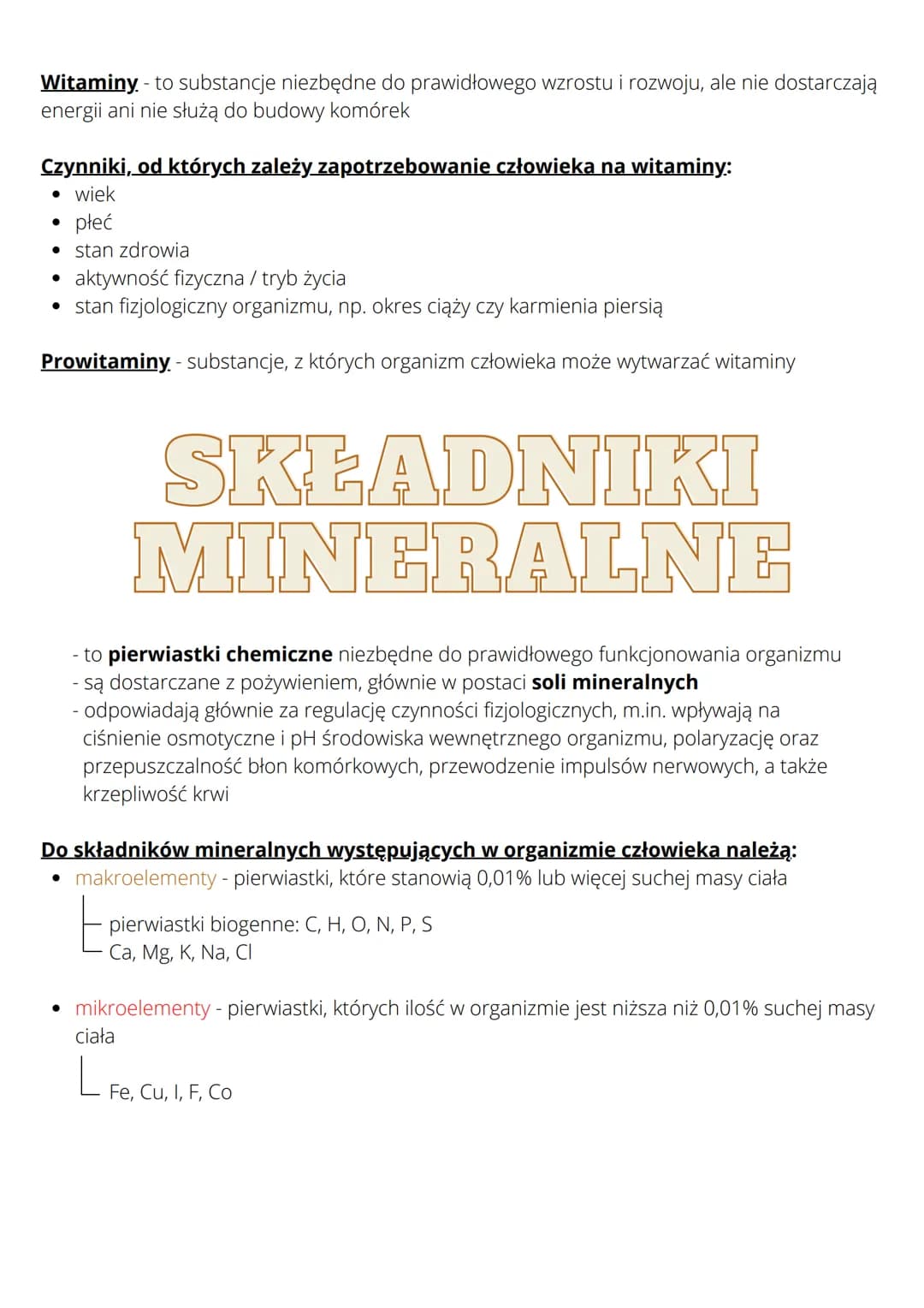 
<h2>Witaminy i sole mineralne:</h2>
<ul>
<li>To są składniki pokarmowe, które są niezbędne do prawidłowego funkcjonowania organizmu. Zapotr