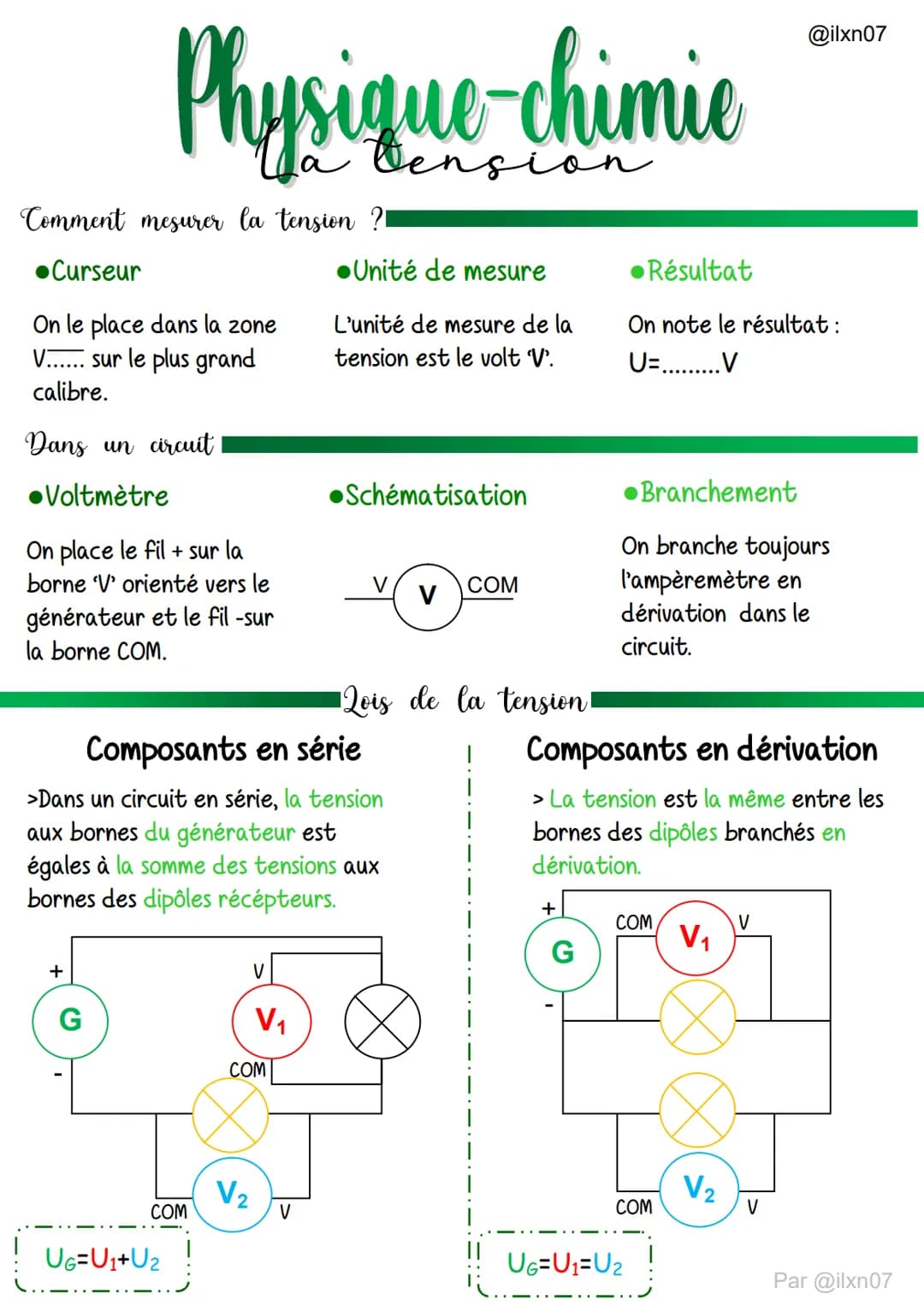 # Physique-chimie

Comment mesurer la tension ?

•Curseur

On le place dans la zone
V...... sur le plus grand
calibre.

Dans un circuit

•Vo