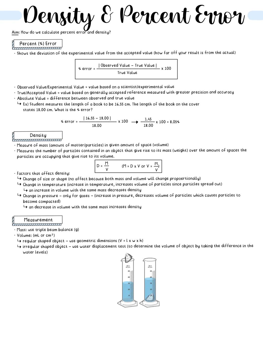 # Density & Percent Error

Aim: How do we calculate percent error and density?

Percent (%) Error

Shows the deviation of the experimental v