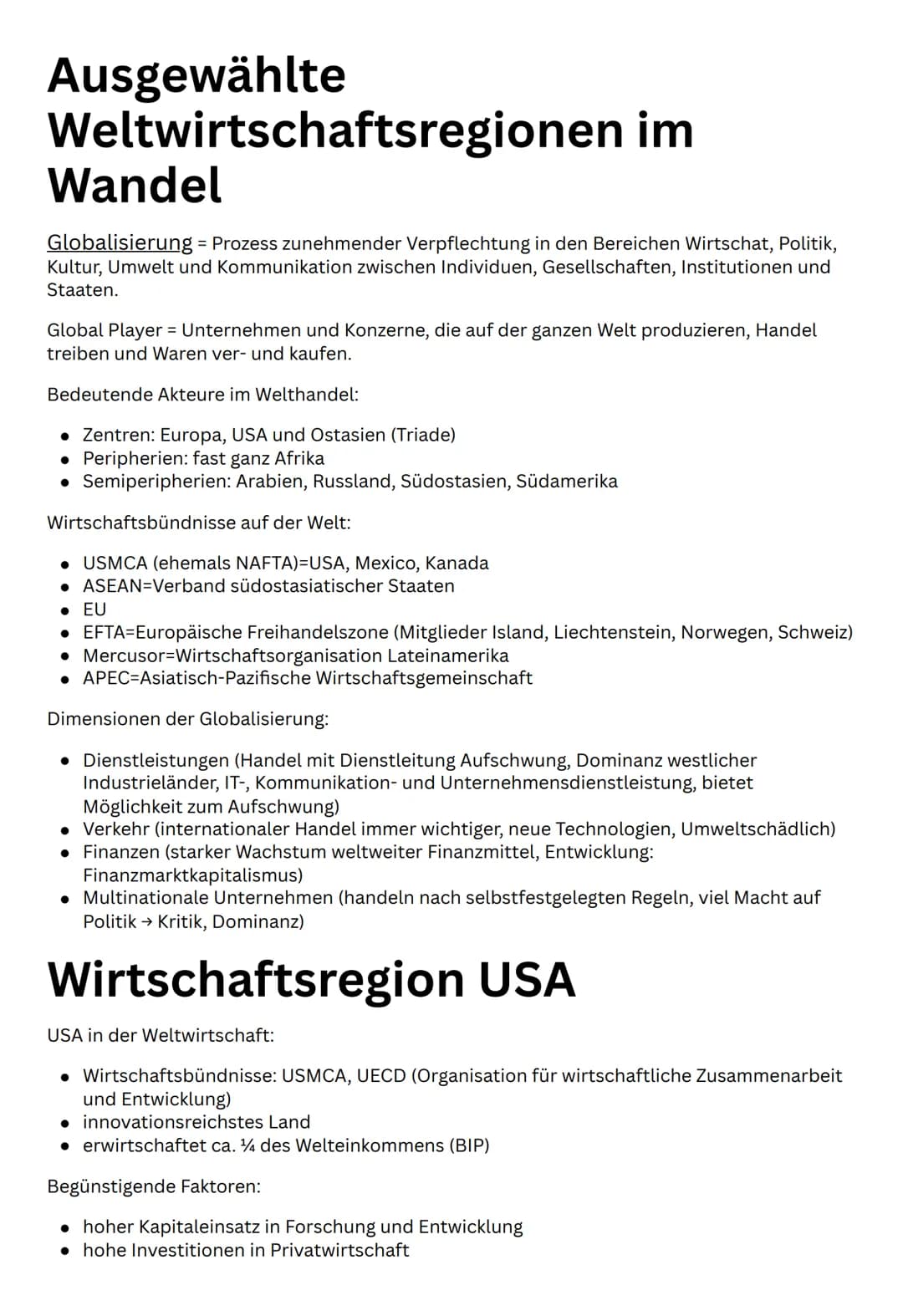 # Ausgewählte
# Weltwirtschaftsregionen im
# Wandel

Globalisierung = Prozess zunehmender Verpflechtung in den Bereichen Wirtschat, Politik,