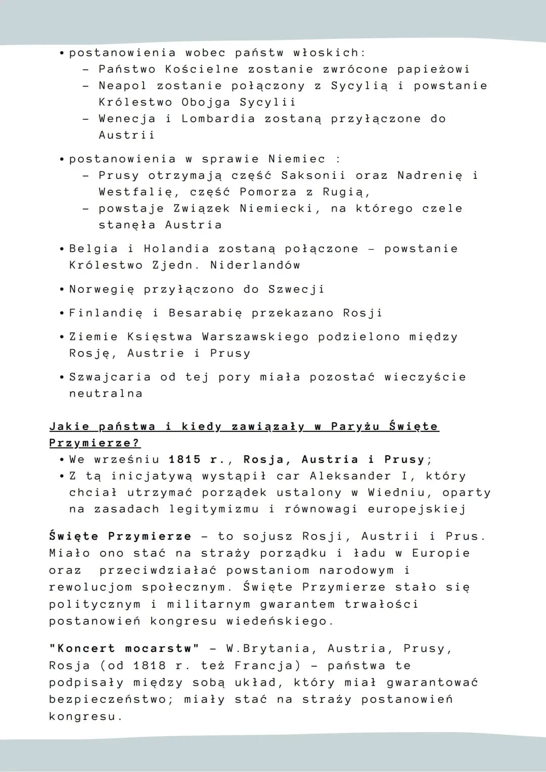 # 1

KONGRES WIEDEŃSKI

DATY:

02.10.1814 - otwarcie kongresu wiedeńskiego

01.03.1815 - początek "stu dni Napoleona"

09.06.1815 - zakończe
