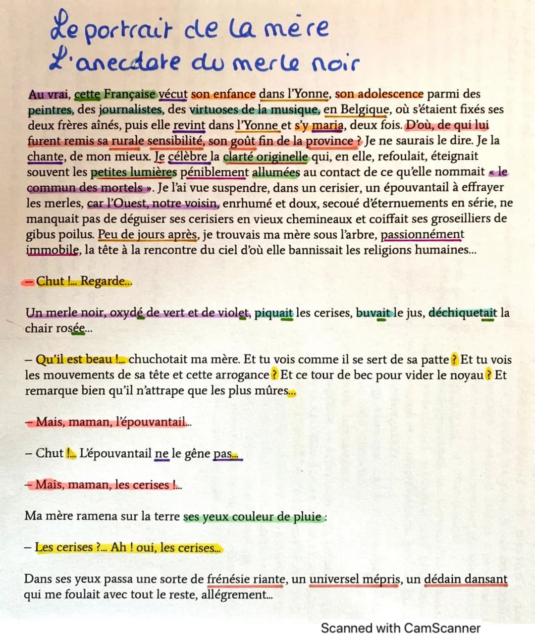 # Le portrait de la mère

# L'anecdare du merle noir

Au vrai, cette Française vécut son enfance dans l'Yonne, son adolescence parmi des
pei