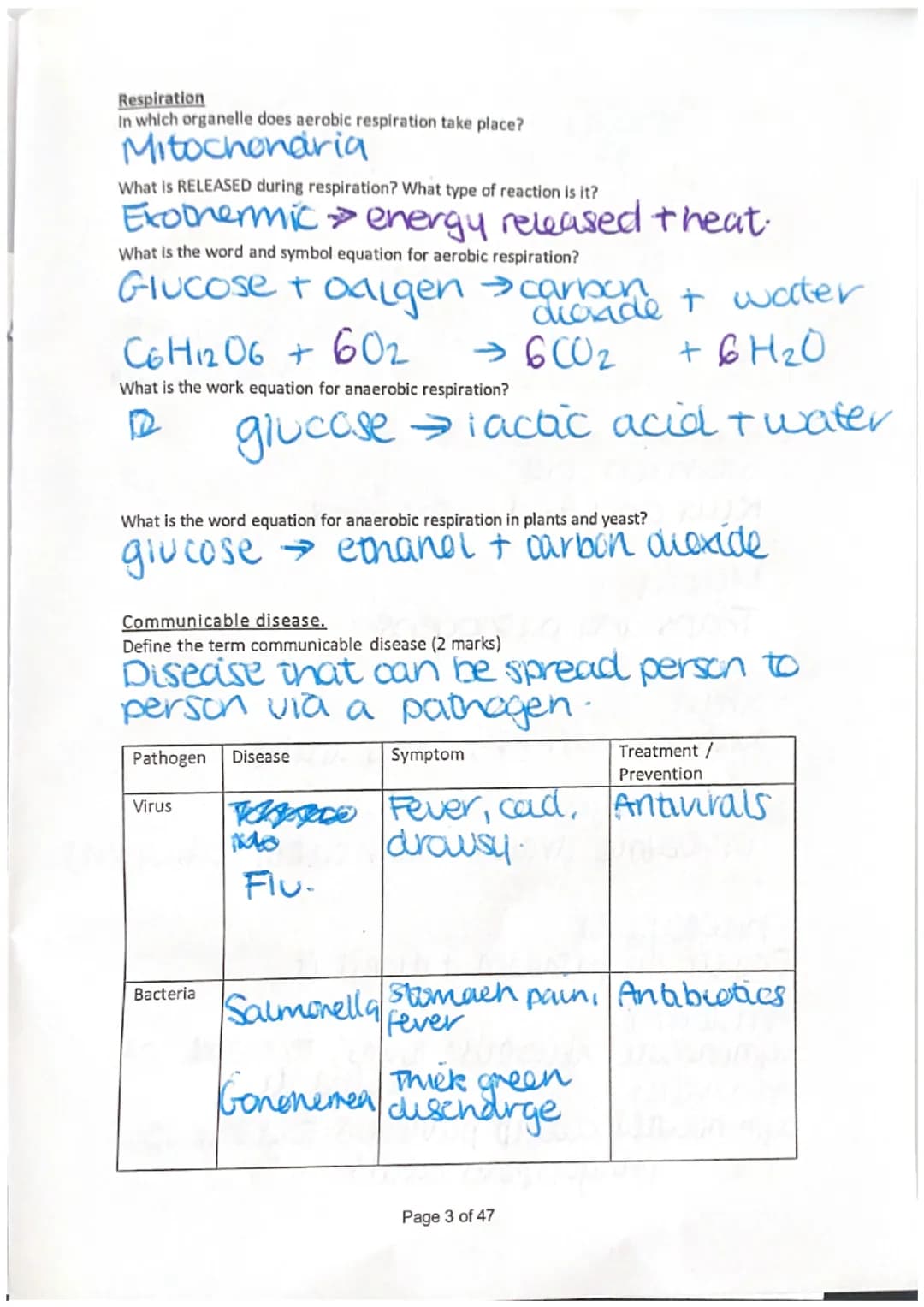 Name Harny Westworth.

Biology Revision Higher / Separates - Paper 1

Session 1 - Cells, Photosynthesis, Respiration, Communicable Disease

