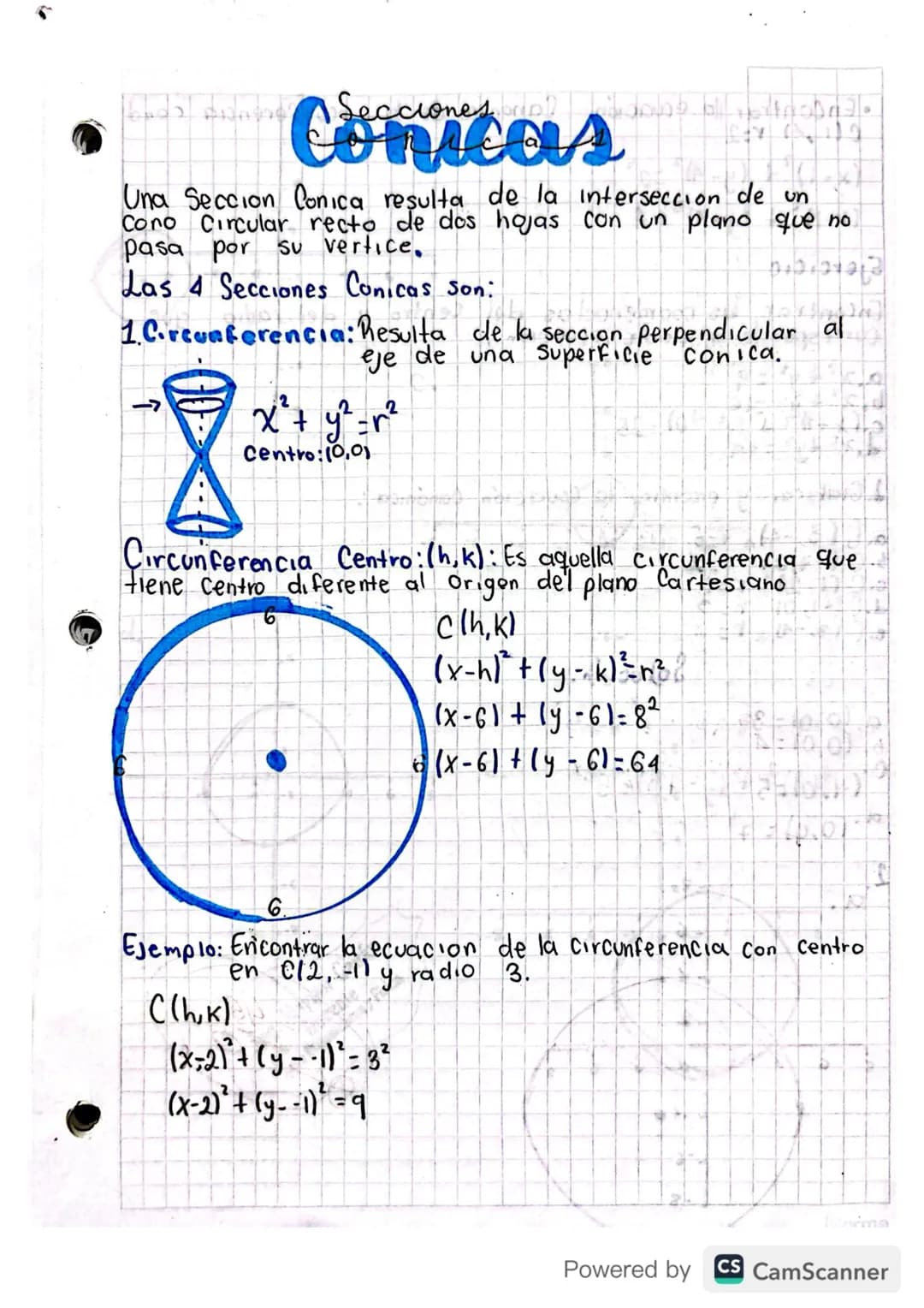 # Secciones on olettποληθο
Conicas

Una Seccion Conica resulta de la interseccion de un
Cono Circular recto de dos hojas con un plano que no