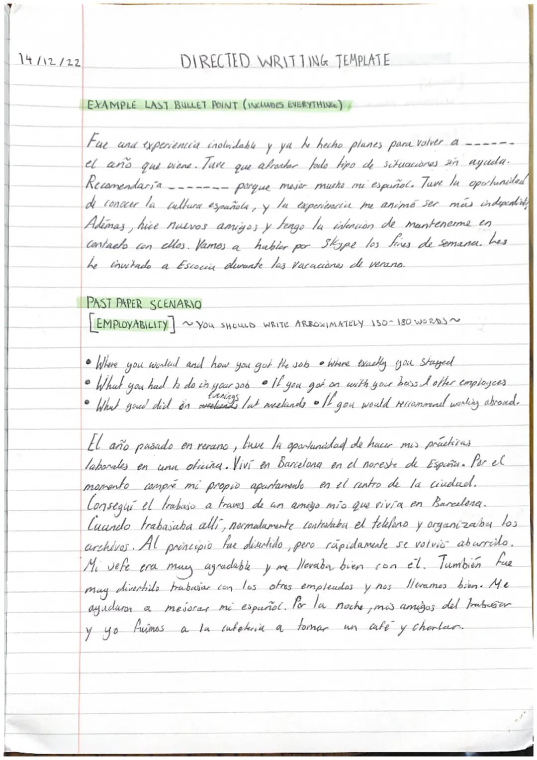 DIRECTED WRITTING TEMPLATE

14/12/22

FIRST PARAGRAPH (5) TEMPLATE

luve la opportunidad de con---
Pasamos en en el de España y vinsamos en
