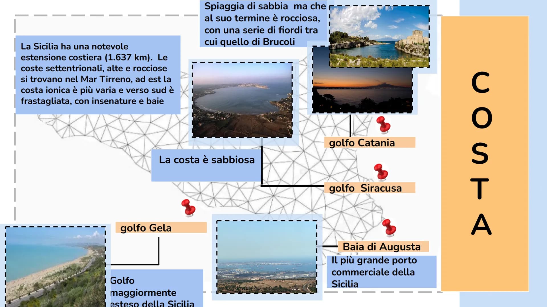 # Sicilia - Aspetto
Fisico
- Politica
- Economia
- Culture e
Tradizioni
- Cibo # ASPETTO FISICO

La Sicilia è una regione italiana
autonoma 