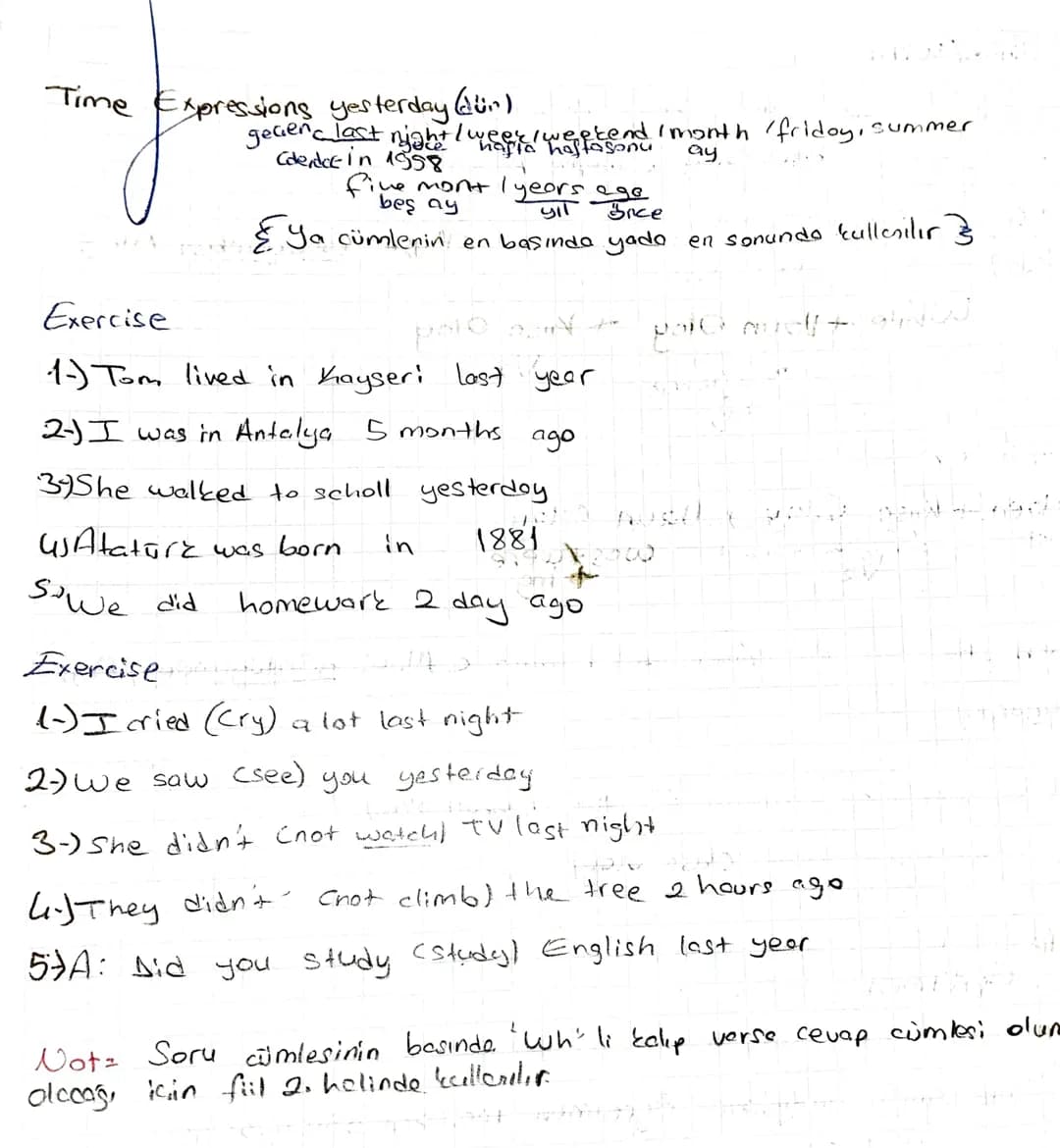 # Simple Past Tense
(Geamis Lamon)

Gecmiste badayon ve gecmiste biten olayları anlatırken simple past tens geç
mis samen kullanılır.

Oluml