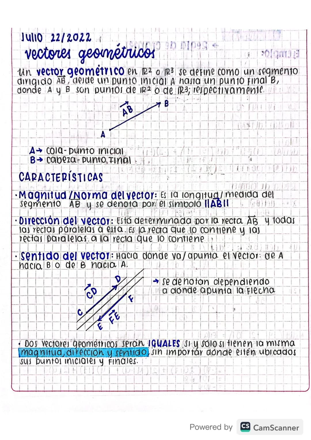 Jul10 22/2022
# vectores geométricos
Un vector geométrico en 122 0 123 se define como un segmento
dirigido AB, desde un punto inicial A hast