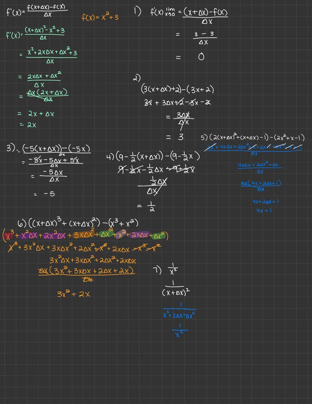 5) f(x)=$\sqrt{x}$+4 $\rightarrow$ (x+4)$^{1/2}$$\rightarrow$ $^{1/2}$(x+4)$^{-1/2}$$\rightarrow$ $^{1/2}$$\frac{1}{2\sqrt{x}}$+4

Lesson 2.