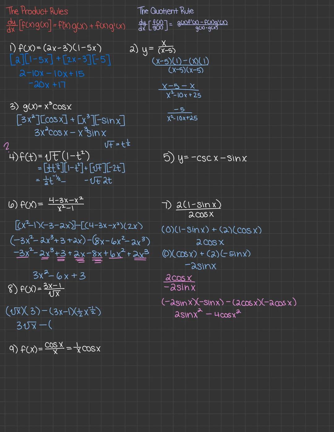 5) f(x)=$\sqrt{x}$+4 $\rightarrow$ (x+4)$^{1/2}$$\rightarrow$ $^{1/2}$(x+4)$^{-1/2}$$\rightarrow$ $^{1/2}$$\frac{1}{2\sqrt{x}}$+4

Lesson 2.
