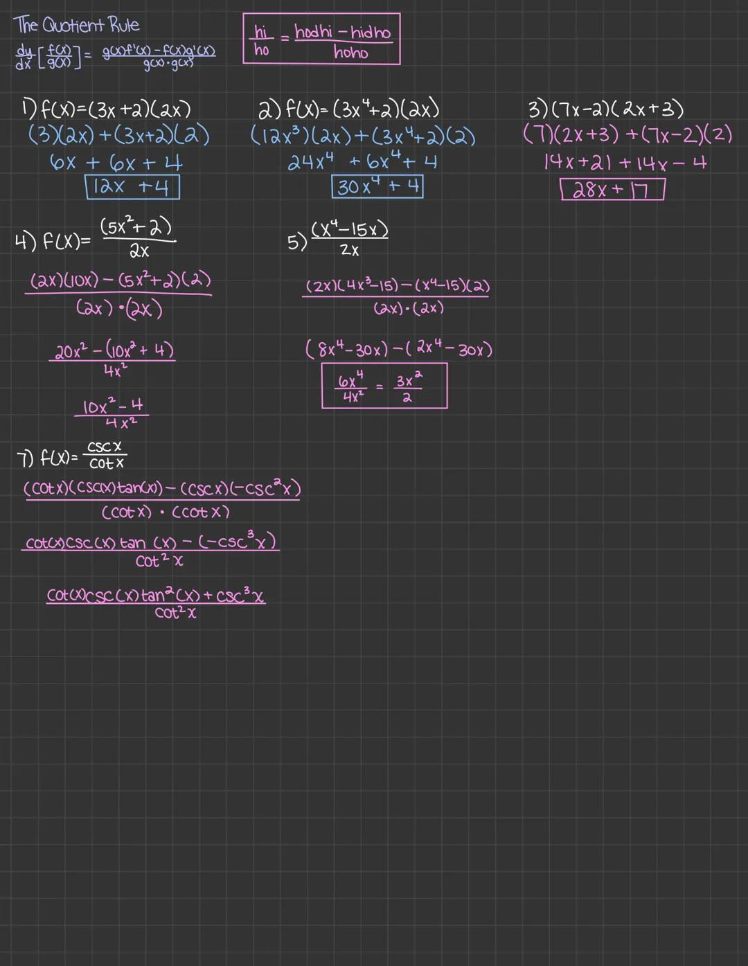 5) f(x)=$\sqrt{x}$+4 $\rightarrow$ (x+4)$^{1/2}$$\rightarrow$ $^{1/2}$(x+4)$^{-1/2}$$\rightarrow$ $^{1/2}$$\frac{1}{2\sqrt{x}}$+4

Lesson 2.