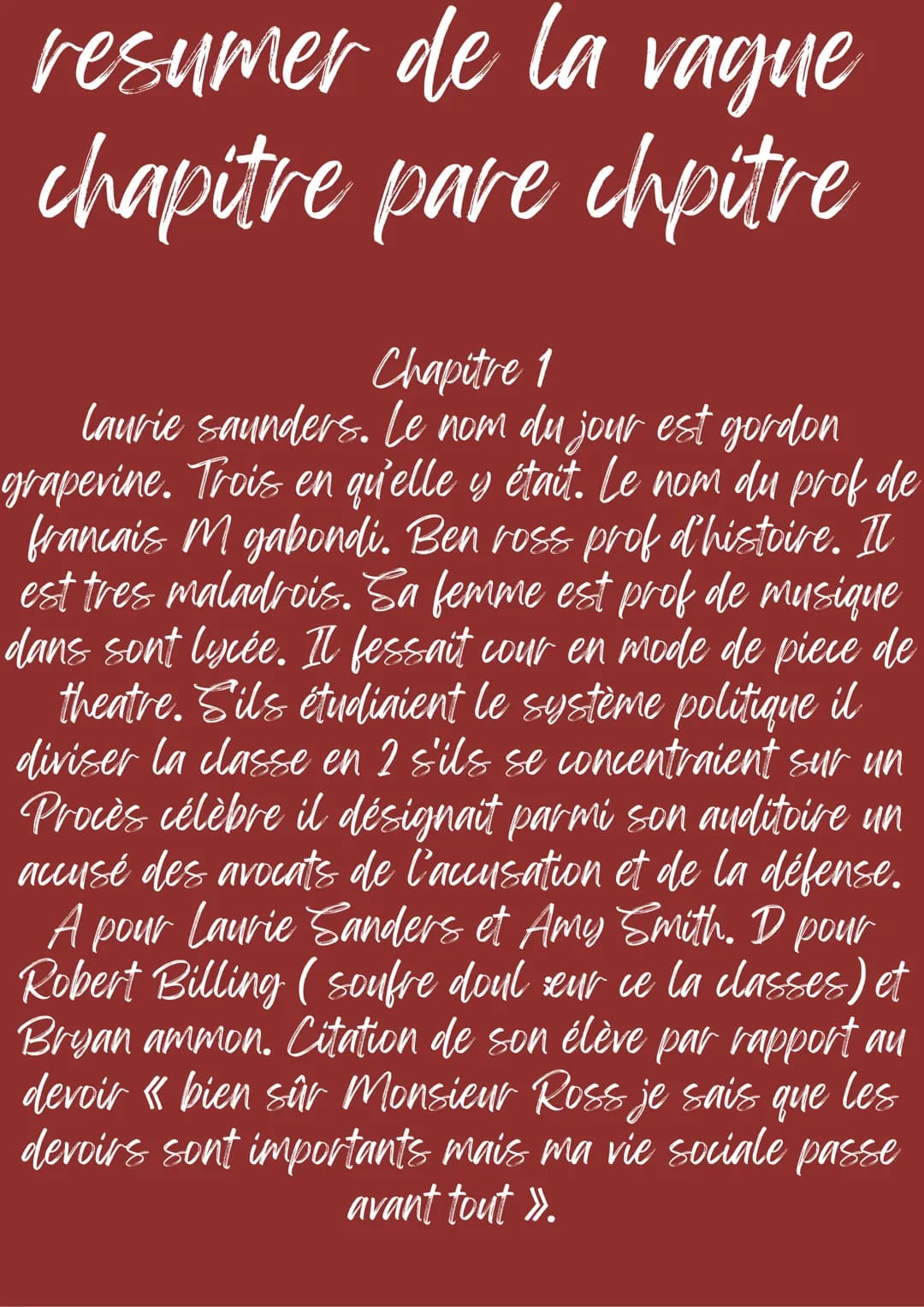 --- OCR Start ---
resumer de la vague
chapitre pare chpitre
Chapitre 1
Laurie saunders. Le nom du jour est gordon
grapevine. Trois en qu'ell