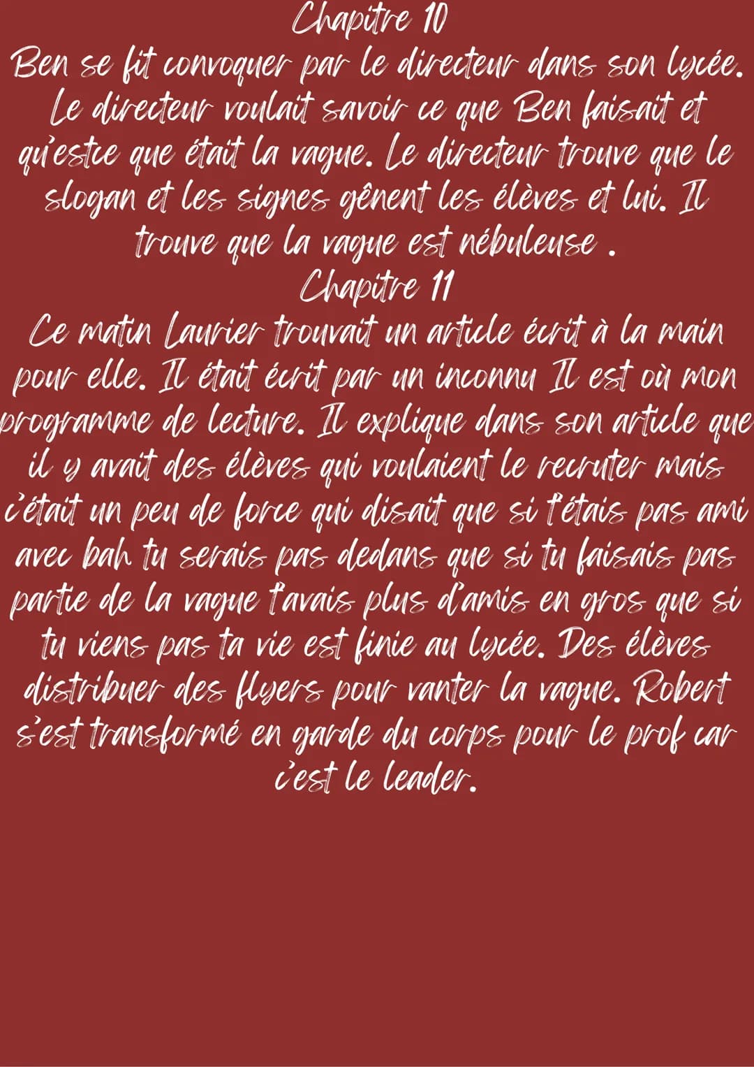 --- OCR Start ---
resumer de la vague
chapitre pare chpitre
Chapitre 1
Laurie saunders. Le nom du jour est gordon
grapevine. Trois en qu'ell