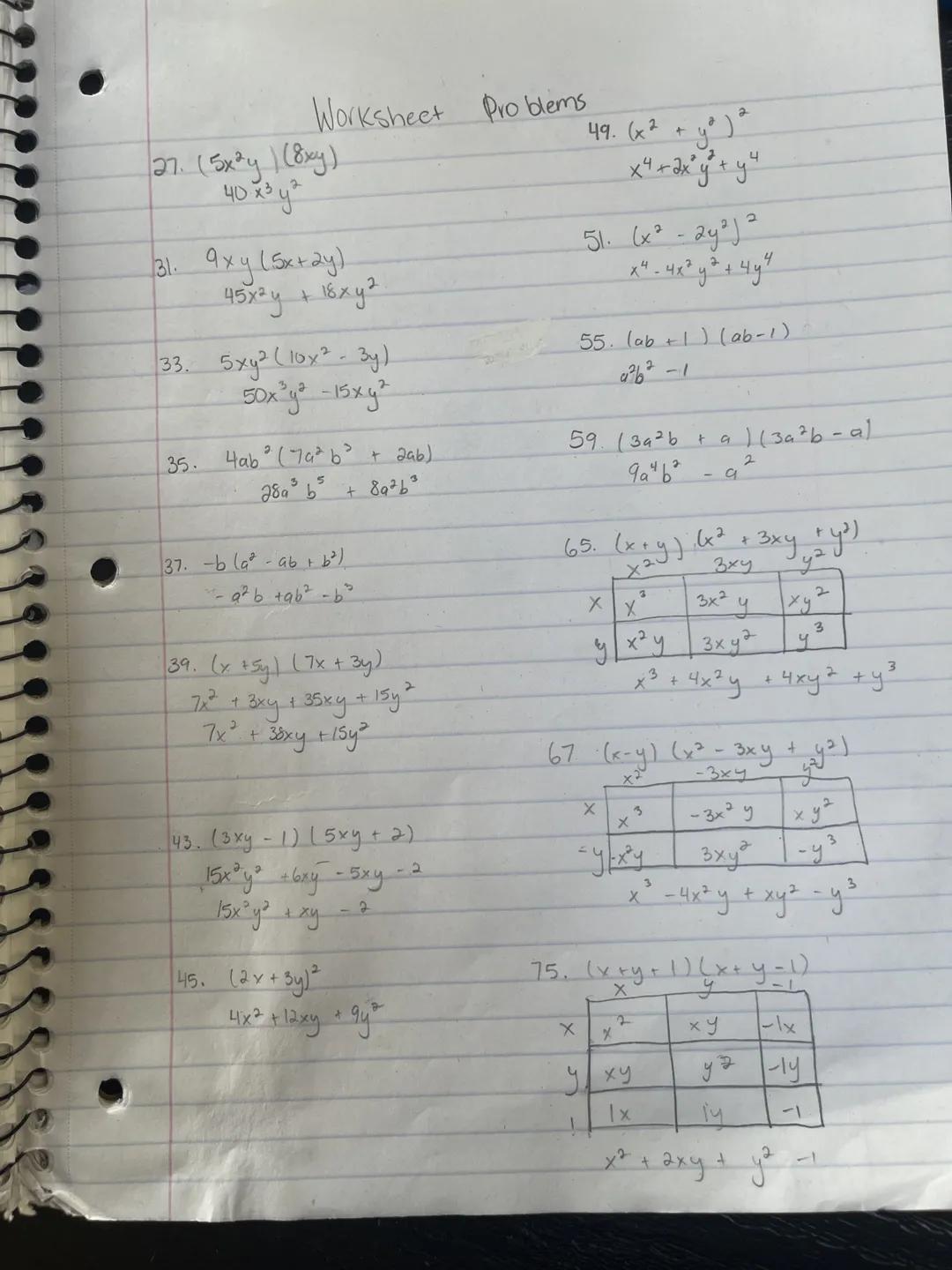 y=-3
x=2
Work sneet
1. $x^2 + 2xy + y^2$
$(2)^2 + 2(2)(-3) + (-3)^2$
$4 + 4(-3) +9$
$4-12+9$
$-8 + 9=$

3. $xy^3 - xy + 1$
$(2)(-3)^3 - (2)(