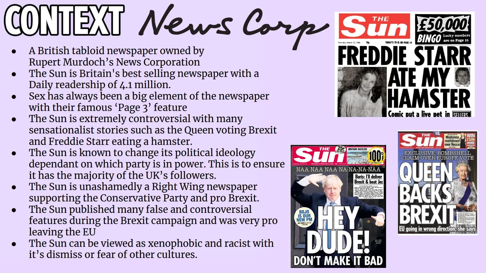 
<h2>Introduction to The Sun</h2>
<p>The Sun is a British tabloid newspaper owned by Rupert Murdoch's News Corporation. It has a daily reade