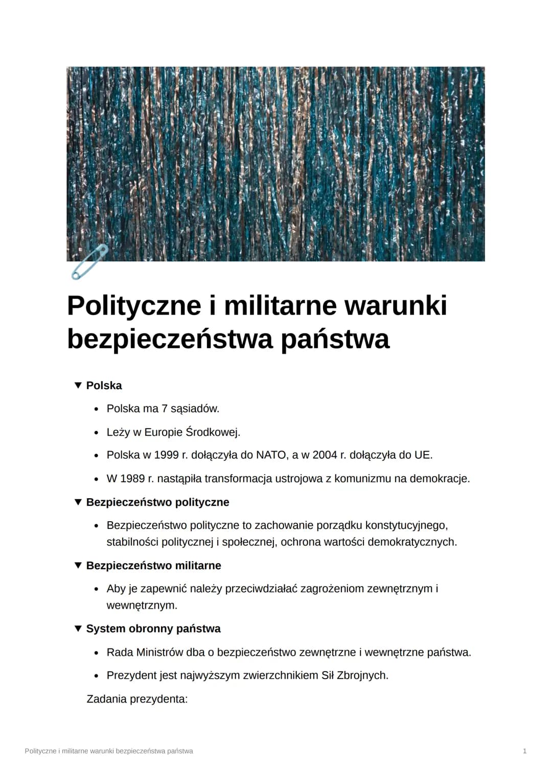 Polityczne i militarne warunki
bezpieczeństwa państwa

▼ Polska

•	Polska ma 7 sąsiadów.

•	Leży w Europie Środkowej.

•	Polska w 1999 r. do