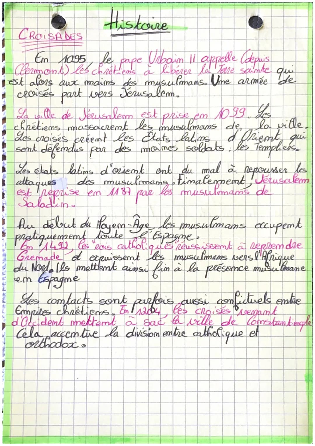 # Histoire

CROISADES

Em 1095, le ampe Usbain 11 appelle (depnice
Clermont) les chrétiens à libérer la tare sante qui
lest alors aux mains 