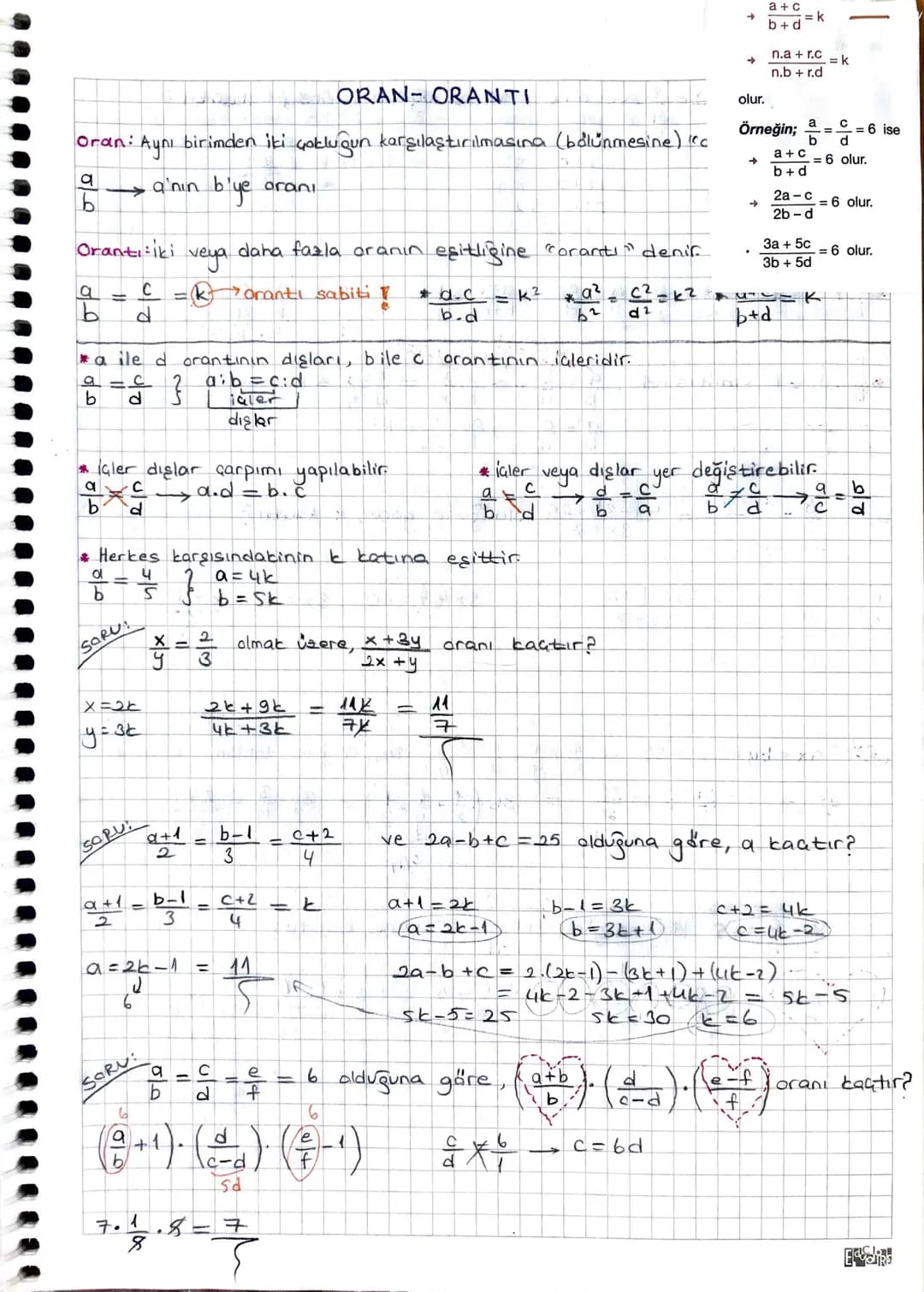 ```
a+c
b+d=k

n.a + r.c = k
n.b + r.d

ORAN-ORANTI
Oran: Aynı birimden iki çokluğun karşılaştırılmasına (bolunmesine) "c
olur.

Örneğin; \(