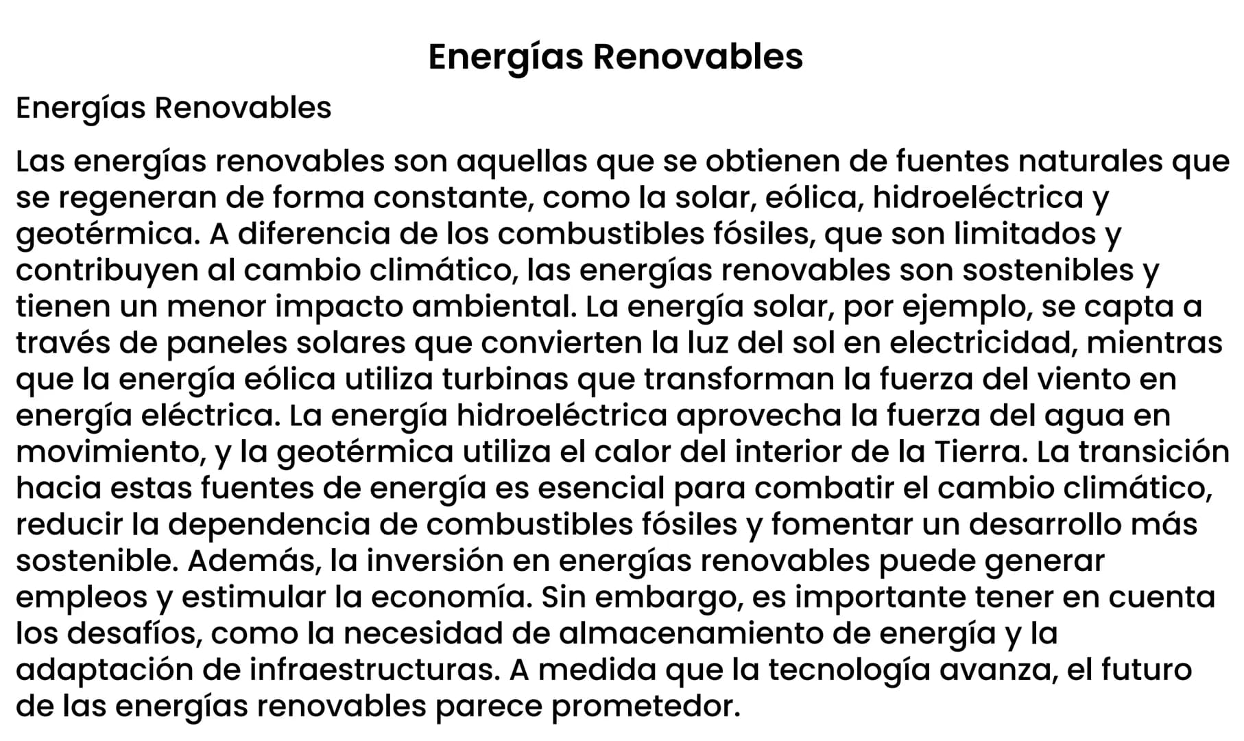 # Energías Renovables

Energías Renovables

Las energías renovables son aquellas que se obtienen de fuentes naturales que
se regeneran de fo