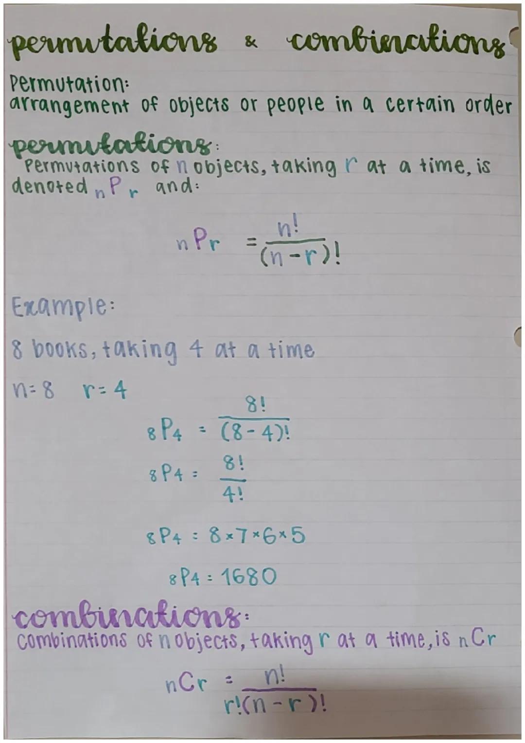 # permutations & combinations

Permutation:
arrangement of objects or people in a certain order

permutations:
Permutations of n objects, ta