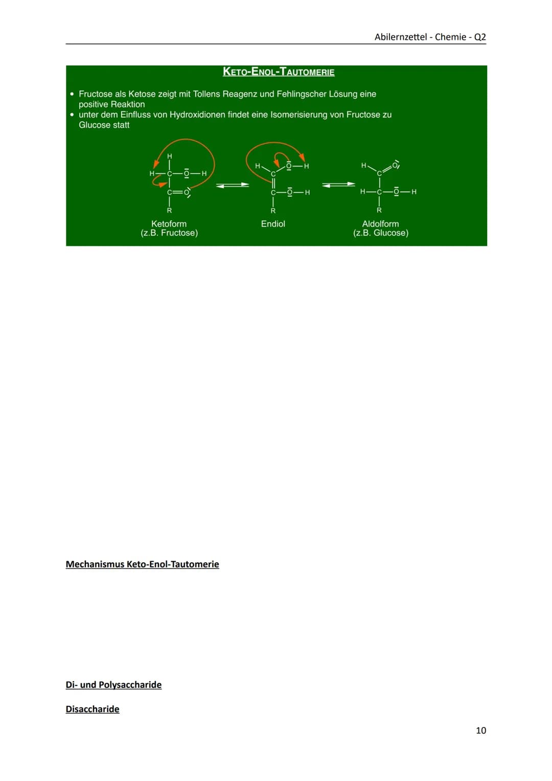Abilernzettel - Chemie - Q2

Kohlenhydrate
- Monosaccharide: Glucose, Fructose, Kohlenstoffatome mit Chiralitätszentren,
optische Aktivität,