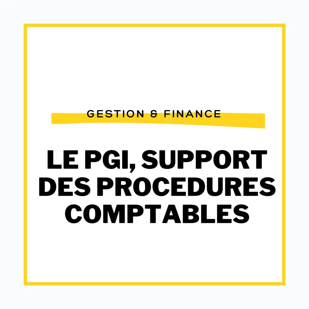 GESTION & FINANCE

LE PGI, SUPPORT
DES PROCEDURES
COMPTABLES # LE PROGICIEL DE
GESTION INTEGRE (PGI)

Un PGI est un logiciel transversal à l