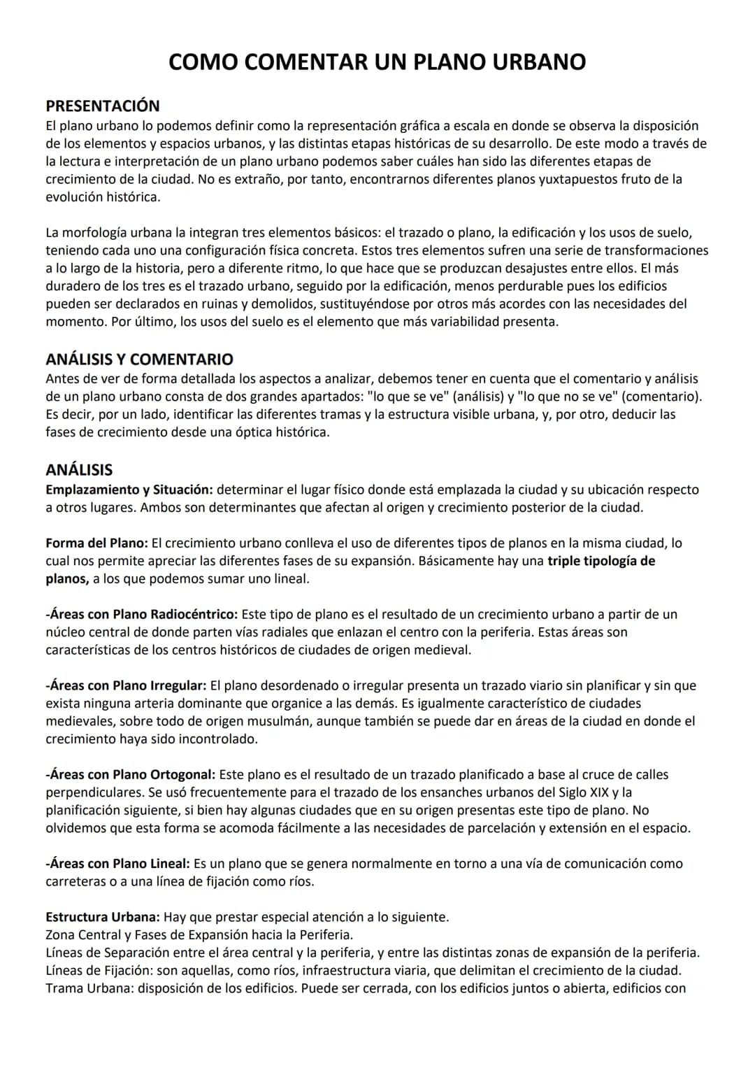 # COMO COMENTAR UN PLANO URBANO

PRESENTACIÓN

El plano urbano lo podemos definir como la representación gráfica a escala en donde se observ