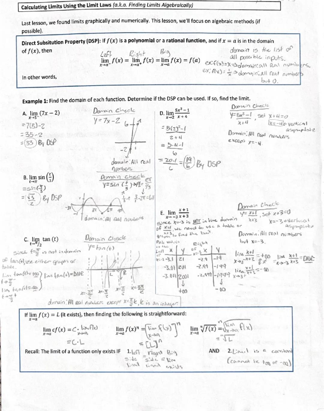 Calculating Limits Using the Limit Laws (a.k.a. Finding Limits Algebraically)
Last lesson, we found limits graphically and numerically. This