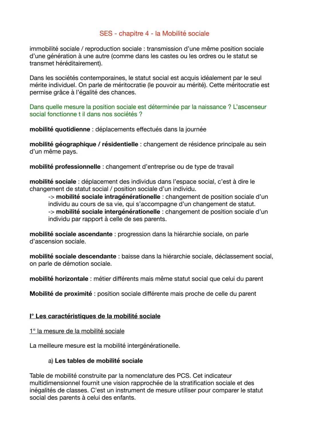 SES - chapitre 4 - la Mobilité sociale

immobilité sociale / reproduction sociale: transmission d'une même position sociale
d'une génération