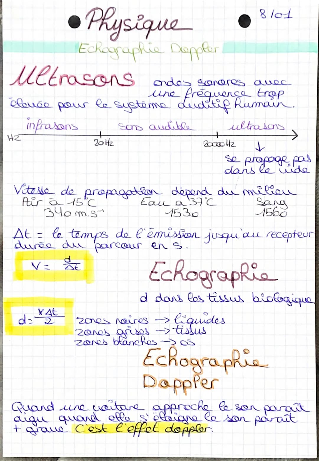 - •Physique
- Echagraphie Doppler
- Ultrasons ondes sanores avec
  une fréquence trop
  élevée pour le système auditif Rumain.
- infrasons S