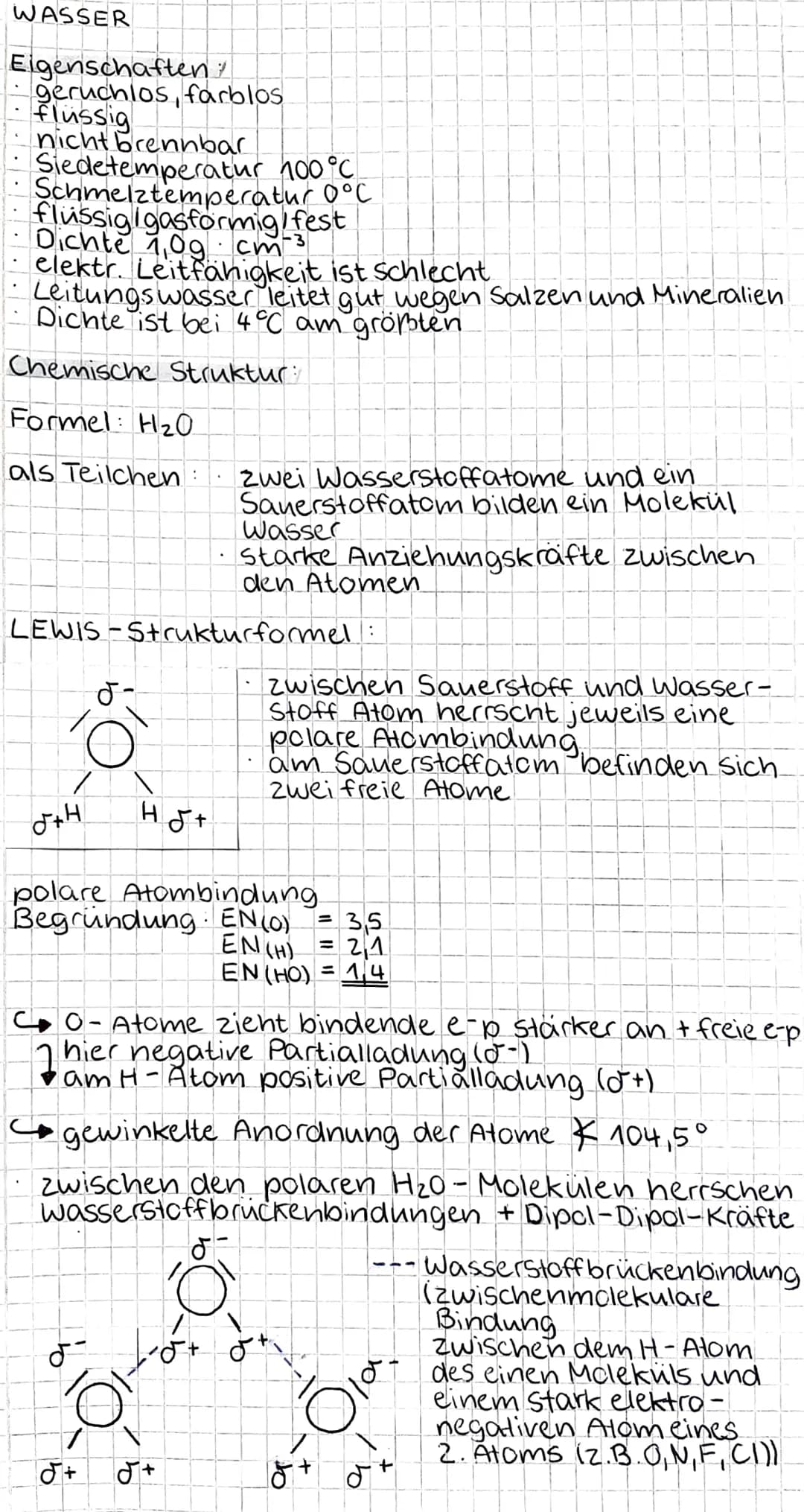 # WASSER

Eigenschaften
- geruchios, farblos
- Flussig
- nicht brennbar
- Siedetemperatur 100°C
- Schmelztemperatur O°C
- flussigigasformig/