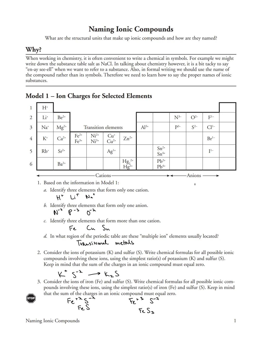 # Naming Ionic Compounds
What are the structural units that make up ionic compounds and how are they named?

## Why?
When working in chemist