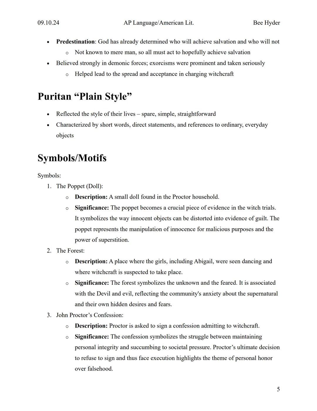 09.10.24
AP Language/American Lit.
Bee Hyder

# THE CRUCIBLE

Arthur Miller

# Context

Historical Context:

1.  Salem Witch Trials: The pla