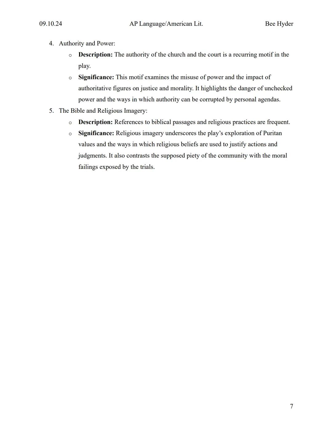 09.10.24
AP Language/American Lit.
Bee Hyder

# THE CRUCIBLE

Arthur Miller

# Context

Historical Context:

1.  Salem Witch Trials: The pla