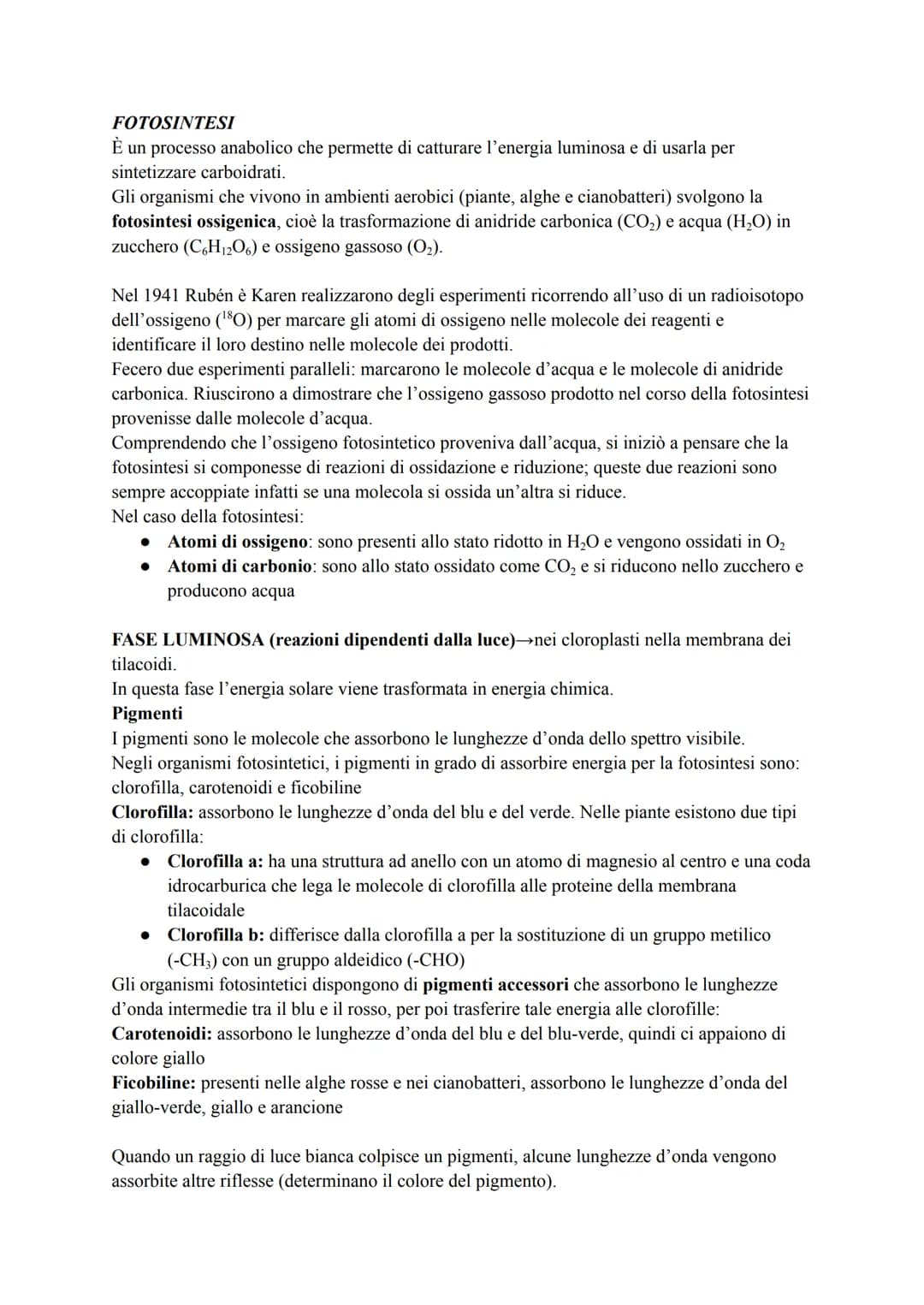 # FOTOSINTESI

È un processo anabolico che permette di catturare l'energia luminosa e di usarla per
sintetizzare carboidrati.

Gli organismi
