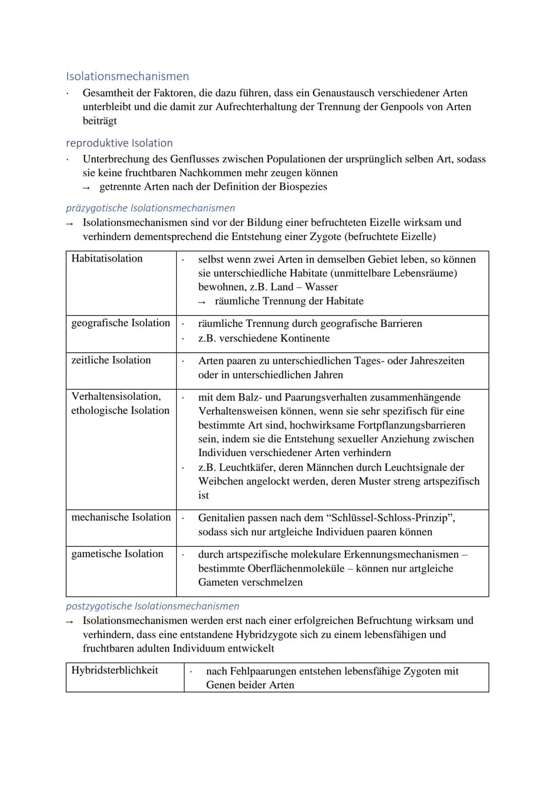 # Isolationsmechanismen

*   Gesamtheit der Faktoren, die dazu führen, dass ein Genaustausch verschiedener Arten
    unterbleibt und die dam