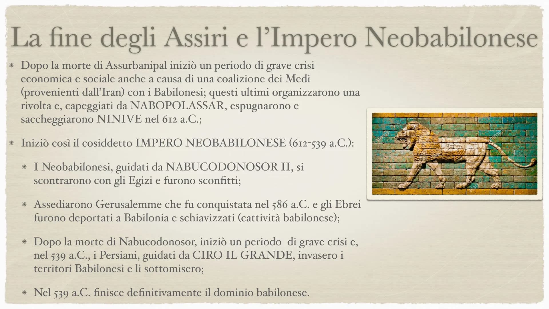 # Gli Assiri Gli Assiri

* Furono un popolo di pastori nomadi di origine SEMITICA.
* Dove ebbero origine? Probabilmente nell'odierna SIRIA.
