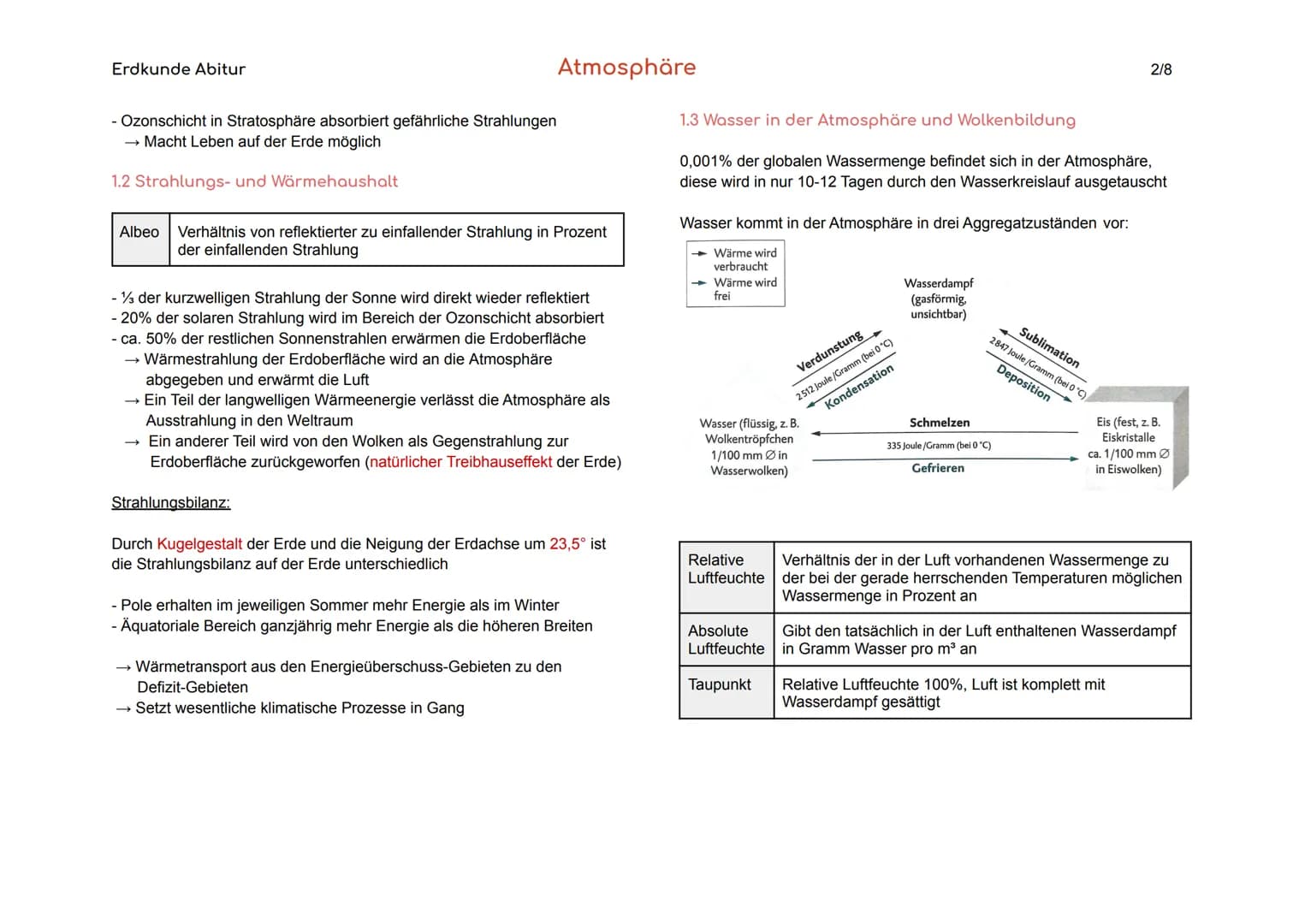 Erdkunde Abitur

Atmosphäre

1/8

1.  Grundlagen

Wetterelemente Messbare Einzelerscheinungen in der Atmosphäre,
z.B. Strahlung, Luftdruck, 